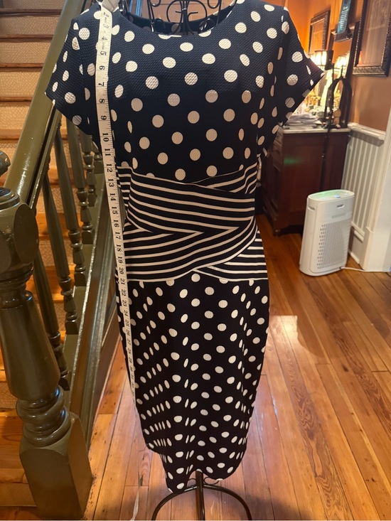 Shelby & Palmer Dresses & Skirts - Shelby & Palmer Polka Dot Midi Dress with Striped Waist Detail